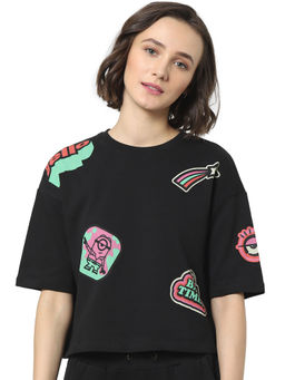 ONLY - Women Graphic Print Black T-shirt