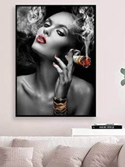 Smokey Cocktail - Cigar Girl Modern Black Frame Wall Painting