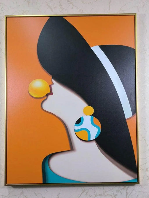 Smokey Cocktail Girl In A Hat Gold Frame Wall Painting