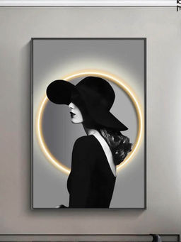 Smokey Cocktail - Women In Hat Black Frame Wall Painting