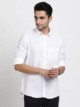 Turtle - Mane's White Solid Collar Neck Casual Shirt