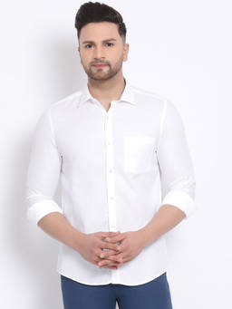 Turtle - Mane's White Self Design Collar Neck Casual Shirt