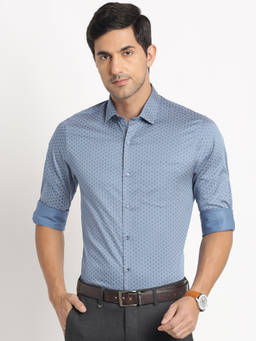 Turtle - Mane's Blue Printed Collar Neck Formal Shirt