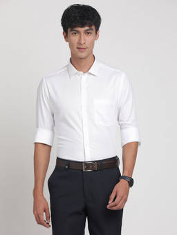 Turtle - Mane's White Self Design Collar Neck Formal Shirt