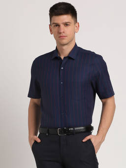 Turtle - Mane's Blue Stripes Collar Neck Formal Shirt