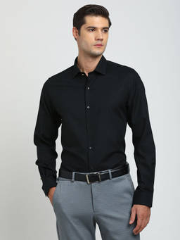 Turtle - Mane's Black Self Design Collar Neck Formal Shirt
