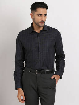 Turtle - Mane's Blue Checks Collar Neck Formal Shirt