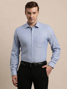 Turtle - Mane's Blue Self Design Collar Neck Formal Shirt