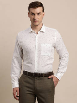 Turtle - Mane's White Printed Collar Neck Formal Shirt