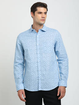 Turtle - Mane's Blue Printed Collar Neck Casual Shirt