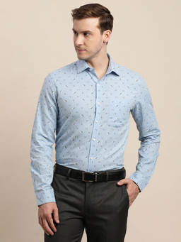 Turtle - Mane's Blue Printed Collar Neck Formal Shirt