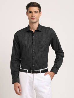 Turtle - Mane's Black Printed Collar Neck Formal Shirt