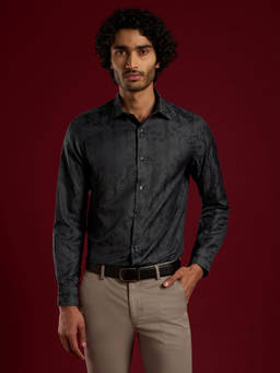 Turtle - Mane's Black Paisley Collar Neck Formal Shirt