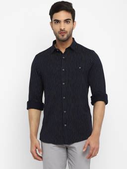 Turtle - Mane's Blue Stripes Collar Neck Casual Shirt