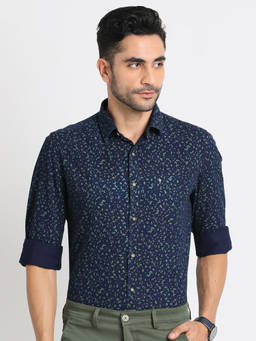Turtle - Mane's Blue Printed Collar Neck Formal Shirt