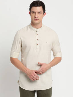 Turtle - Mane's Beige Solid Mandarin Neck Casual Shirt