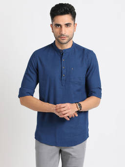 Turtle - Mane's Blue Solid Mandarin Neck Casual Shirt