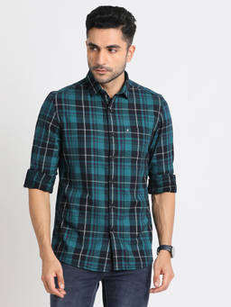 Turtle - Mane's Navy Blue Checks Collar Neck Casual Shirt
