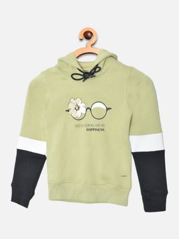 CRIMSOUNE CLUB - Girls Olive Colorblocked Hooded Sweatshirt