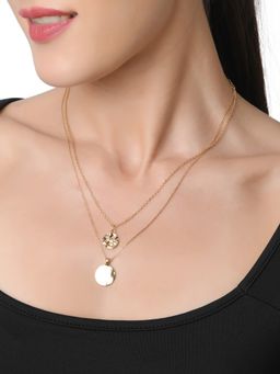 Lilly & Sparkle - Gold Toned Two Layered Necklace With Hammered Coin Charm