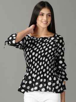 SHOWOFF - Womens Full Sleeves Square Neck Black Top