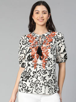 Oxolloxo - Off White Printed Regular Fit Top