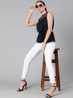 Oxolloxo - Navy Blue Solid Regular Fit Top