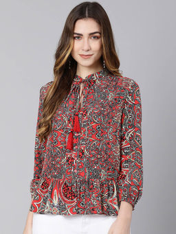 Oxolloxo - Red Printed Regular Fit Top
