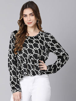Oxolloxo - Black Printed Regular Fit Top