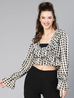 Oxolloxo - Black Checks Regular Fit Crop Top