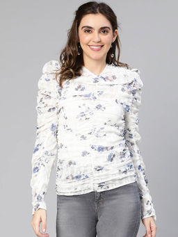 Oxolloxo - Ivory Printed Fitted Fit Top