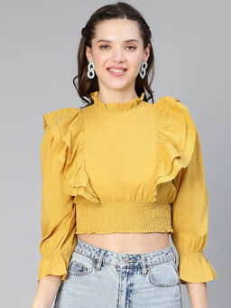 Oxolloxo - Mustard Solid Regular Fit Crop Top