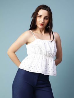 Oxolloxo - White Embroidered Regular Fit Top