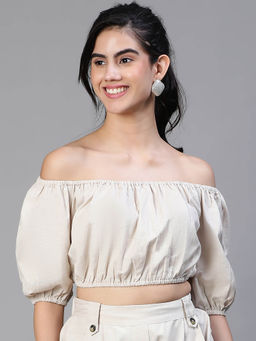 Oxolloxo - Beige Solid Regular Fit Top