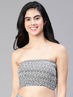 Oxolloxo - Black Printed Regular Fit Tube Crop Top