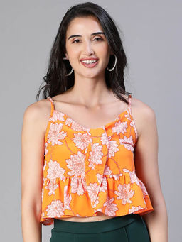 Oxolloxo - Orange Printed Regular Fit Top