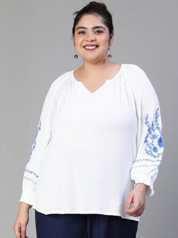 Oxolloxo - White Embroidered Regular Fit Top