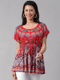 Oxolloxo - Red Printed Regular Fit Top