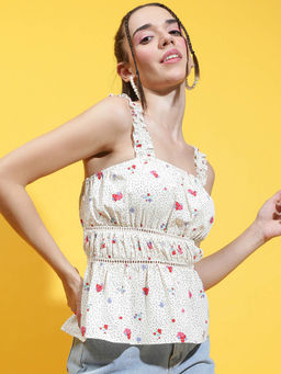 Oxolloxo - White Printed Regular Fit Top