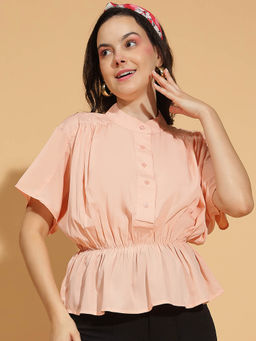 Oxolloxo - Peach Solid Regular Fit Top
