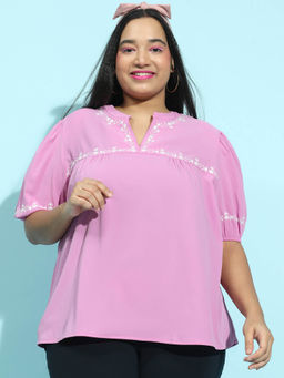 Oxolloxo - Purple Embroidered Regular Fit Top