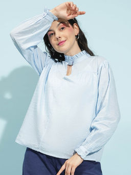 Oxolloxo - Blue Self Design Regular Fit Top