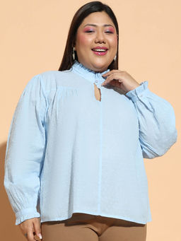 Oxolloxo - Blue Self Design Regular Fit Top