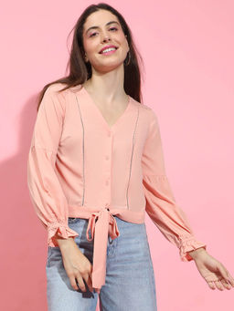 Oxolloxo - Peach Solid Regular Fit Top