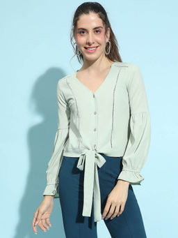 Oxolloxo - Green Solid Regular Fit Top