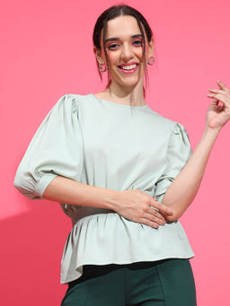 Oxolloxo - Green Solid Regular Fit Top