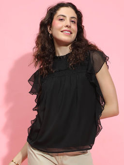 Oxolloxo - Black Solid Regular Fit Top