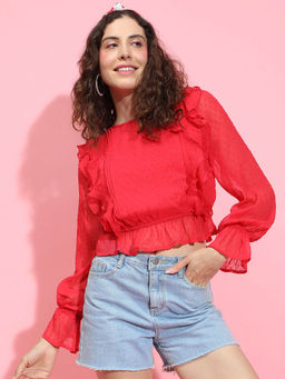 Oxolloxo - Red Self Design Regular Fit Top