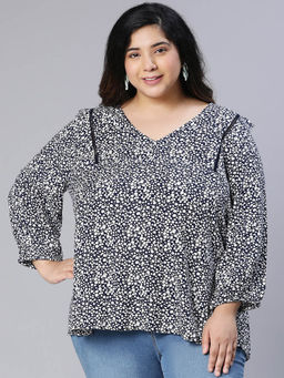 Oxolloxo - Navy Blue Printed Regular Fit Top
