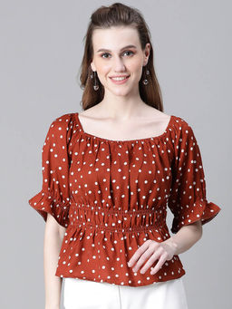 Oxolloxo - Rust Polka Dots Regular Fit Top